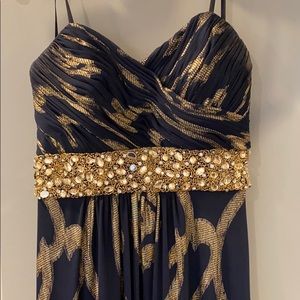 Navy Blue & Gold Strapless Prom Dress Size 4
